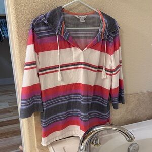 Tommy Bahama Coral and Navy Striped Top